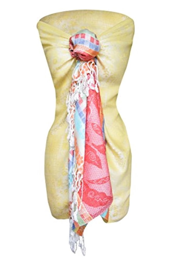Vibrant Multicolored Colorful Rainbow Pastel Paisley Floral Fringe Pashmina Wrap Shawl