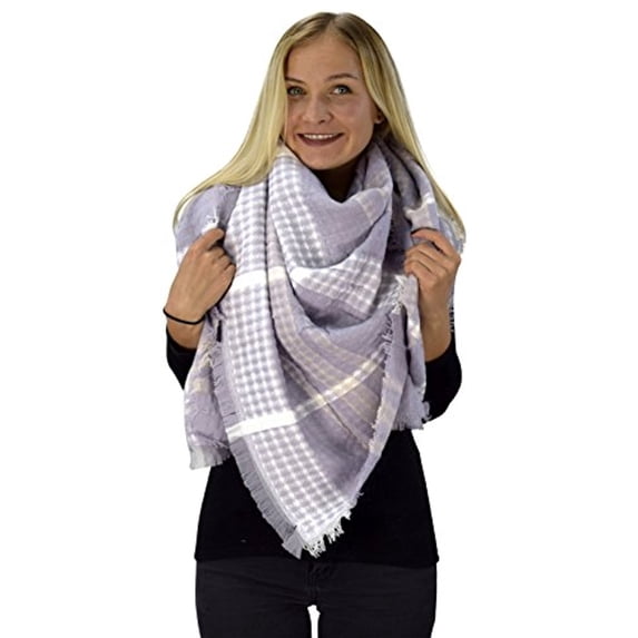 Peach Couture Warm Tartan Plaid Woven Oversized Fringe Scarf Blanket Shawl Wrap
