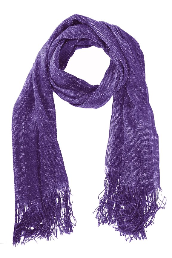 Women Sheer Metallic Shimmer Mesh Glitter Sparkle Scarf Shawl Wrap (Purple)