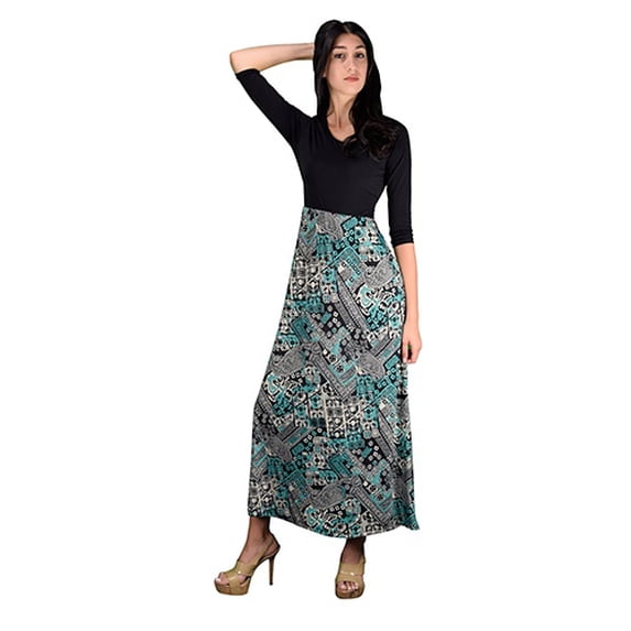 Peach Couture Women's Cinched Waist Paisley Print Summer Maxi Dress (Teal, Medium)