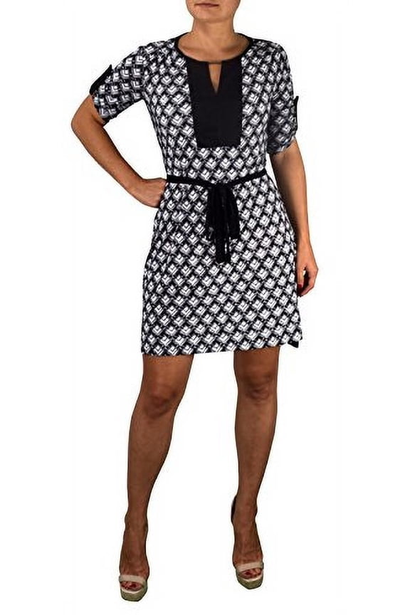 Women's Geometric Square Hi Low Mid-Length Shift Dress