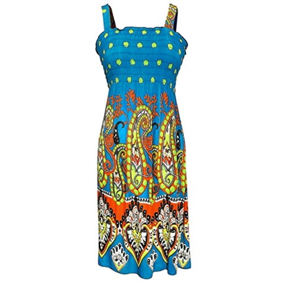 Peach Couture Women's Midi Multicolor Exotic Smocked Spring Summer Dress (XXL, Teal)