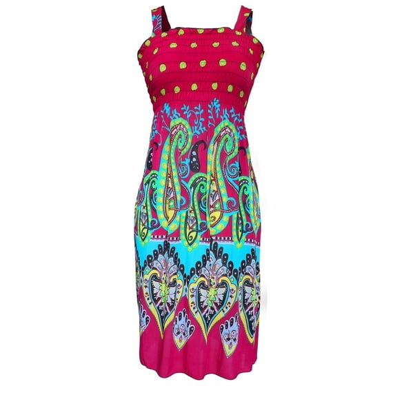 Peach Couture Women's Midi Multicolor Exotic Smocked Spring Summer Dress