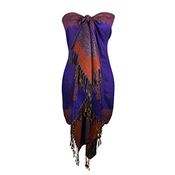 Peach Couture Women's Ravishing Reversible Jacquard Paisley Shawl Wrap Pashmina Purple Scarf Violet Orange