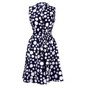 Peach Couture Women's Vintage Retro Button Up Party Shift Dress with Belt Navy/White
