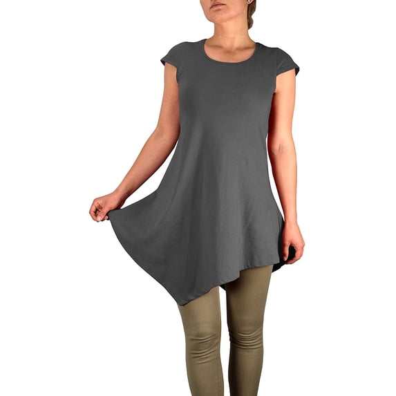 Peach Couture Womens 100% Cotton Summer Tank Top Tunic Handkerchief Hem Shirt Grey X-Large