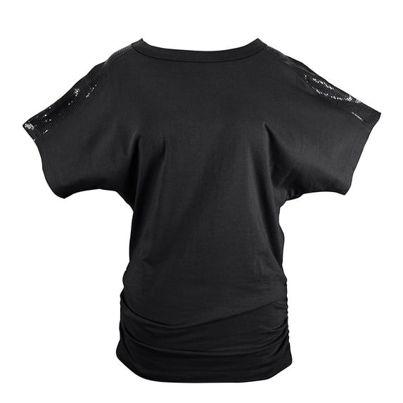 Peach Couture Womens Boat Neck Dolman Sleeve Side Shirring Sequin Shoulder Tops Black Large