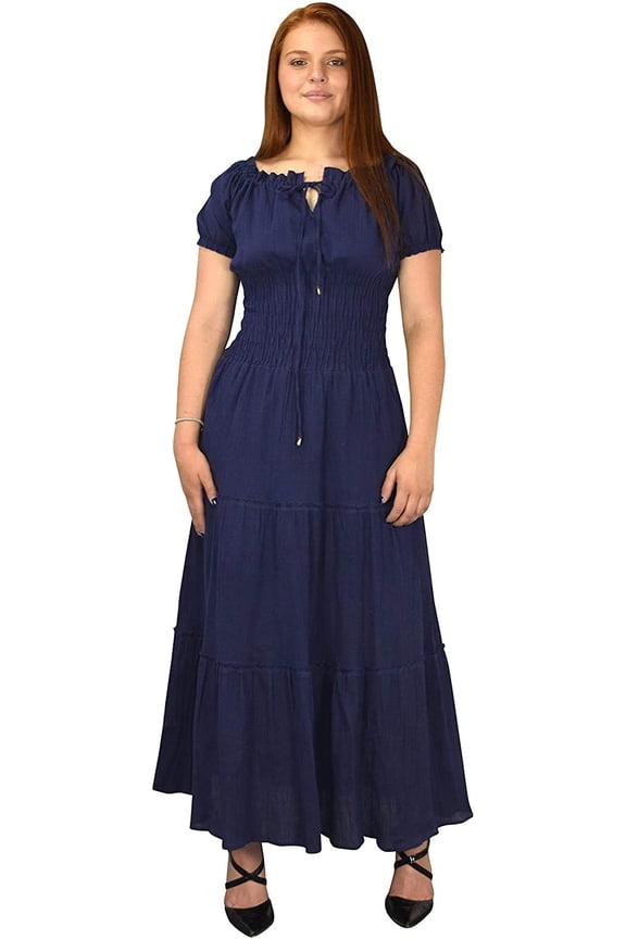 Womens Boho Gypsy Maxi Dress with Corset (Navy, X-Large)