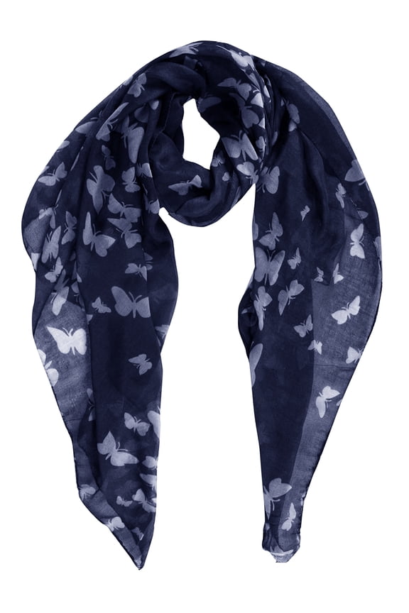 Womens Cute Butterfly Sheer Flowy Lightweight Long Scarf Shawl Navy