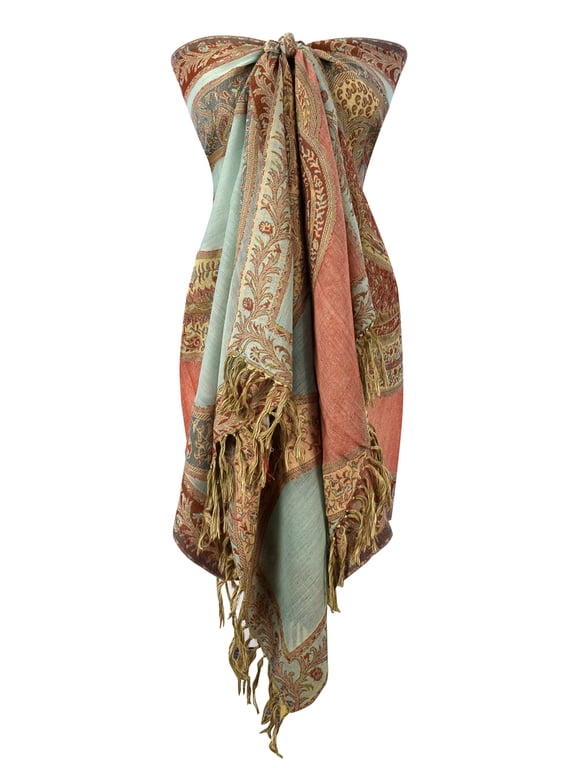 Womens Elegant Sheer Handmade Paisley Damask Pashmina Shawl Scarf (Red Teal)