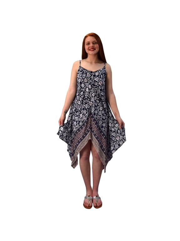 Womens Gypsy Fashion Handkerchief Hem Spaghetti Strap Tunic Dress