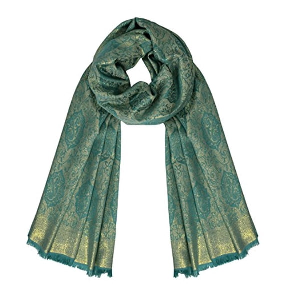 peach couture women's ravishing reversible metallic paisley shawl wrap pashmina (butterfly navy)
