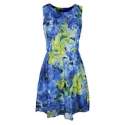 Peach Couture Womens Sleeveless Lace Floral Skater Cocktail Midi Dress Blue L
