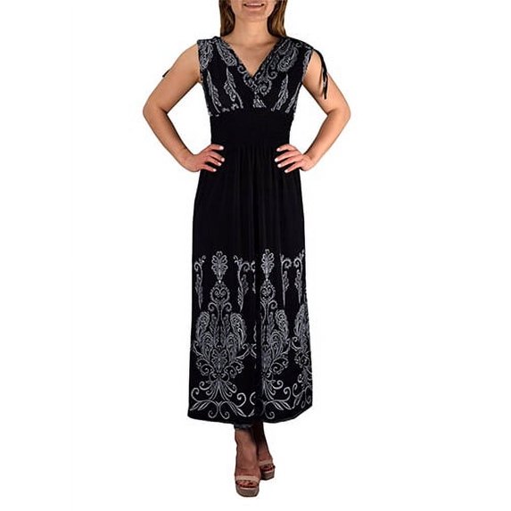 Peach Couture Womens Tahiti Summer Exotic Boho Casual Maxi Dress (Black, M)