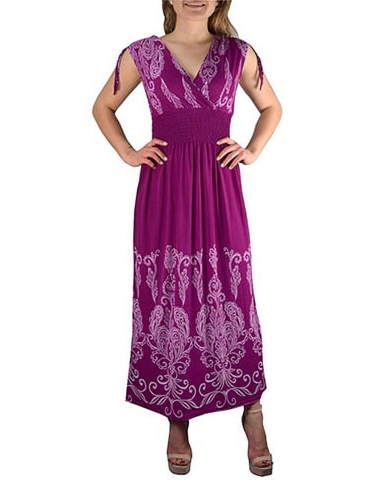 Peach Couture Exotic Tahiti Damask Border Print Maxi Dress Small Magenta and White