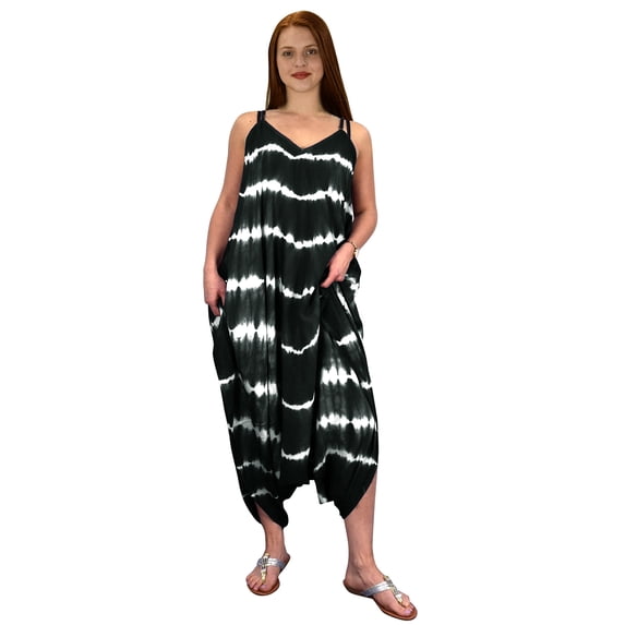 Peach Couture Womens Trendy Loose Drape Harem Full Length Jumpsuit Romper Black Large