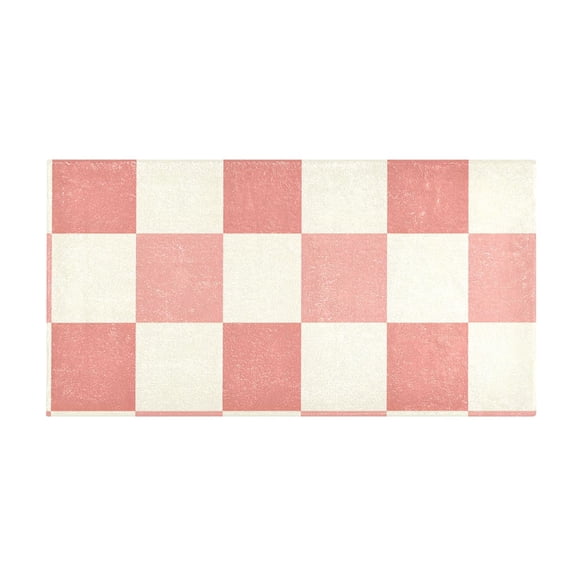 Peach Cream Check Pattern Bath Mat 39x20 Inch Soft Absorbent Non-Slip Plush Bathroom Rug for Floor