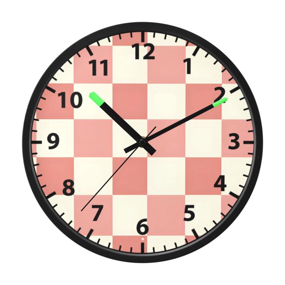 Peach Cream Check Pattern Wall Clock 12 Inch Voice Activated Night Light Silent Non Ticking