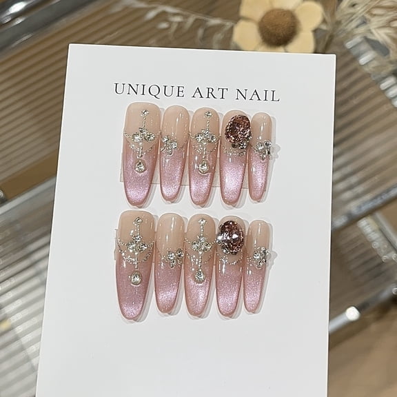 [Peach Crystal Frozen] Pure Peach Cat's Eye Fine Flash French Edge Boutique Star Zirconium Diamond Wear Armor