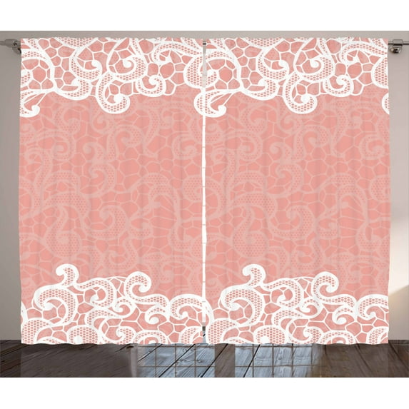 Ambesonne Vintage Curtains 2 Panel Set, Laces Design Ornamental, 108" x 63", White Coral