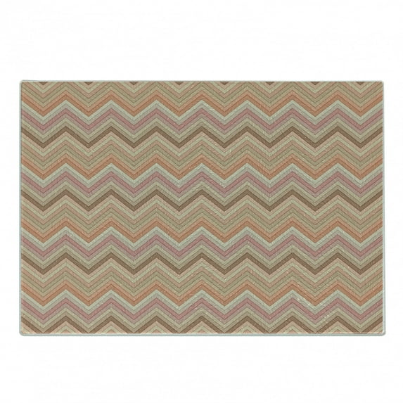 Peach Cutting Board, Old Fashion Zigzag Chevron Pattern with Warm Color Scheme Vintage Retro Design Print, Decorative Tempered Glass Cutting and Serving Board, Small Size, Multicolor, by Ambesonne