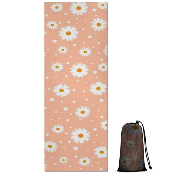 Peach Daisy Flower White Blooms Pattern Hot Yoga Mat Towel Non Slip for Hot Yoga - Quick-Drying Yoga Mat Cover with 4 Corner Pockets with Travel Bag - Hot Yoga Towel Non Slip 74"x26"