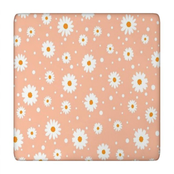 Peach Daisy Flower White Blooms Pattern Square Fitted Tablecloth with Elastic Edge,Square Table Cover,Washable Elastic Table Cover for Home Kitchen Party Decor 34"x34"