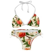 Peach Detachable Sponge Adjustable Strap Bikini Set Two-Pack Swimsuit Swimwear for Beach Pool Party
