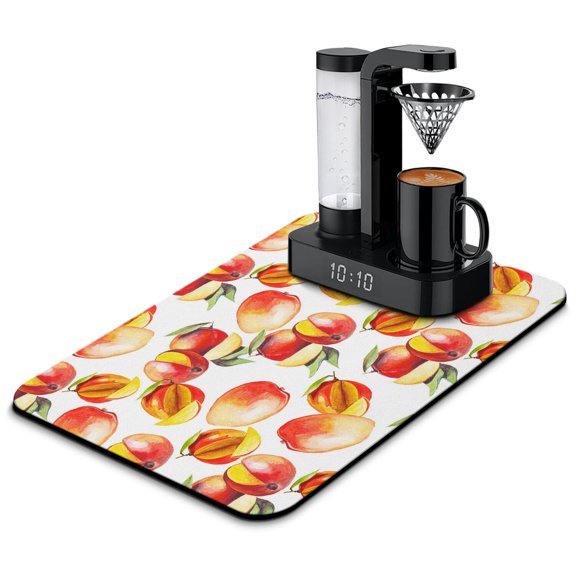 Peach Dish Drying Mat, Juicy Pink Tropical Fruit Pattern Cute Kawaii Absorbent Kitchen Mat