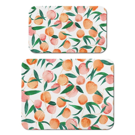 Peach Dish Drying Mat, Juicy Pink Tropical Fruit Pattern Cute Kawaii Absorbent Kitchen Mat