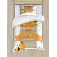 thumbnail image 1 of Peach Duvet Cover Set, Cartoon Illustration of Ripe Fruits in a Box with Fresh Peaches Lettering, Decorative 2 Piece Bedding Set with 1 Pillow Shams, Twin Size, Apricot Dusk and White, by Ambesonne, 1 of 3