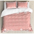 thumbnail image 1 of Peach Duvet Cover Set, Lace Design on Soft Colored Background Ornamental Pattern Wedding Inspired Image, Decorative 3 Piece Bedding Set with 2 Pillow Shams, Queen Size, Coral White, by Ambesonne, 1 of 3