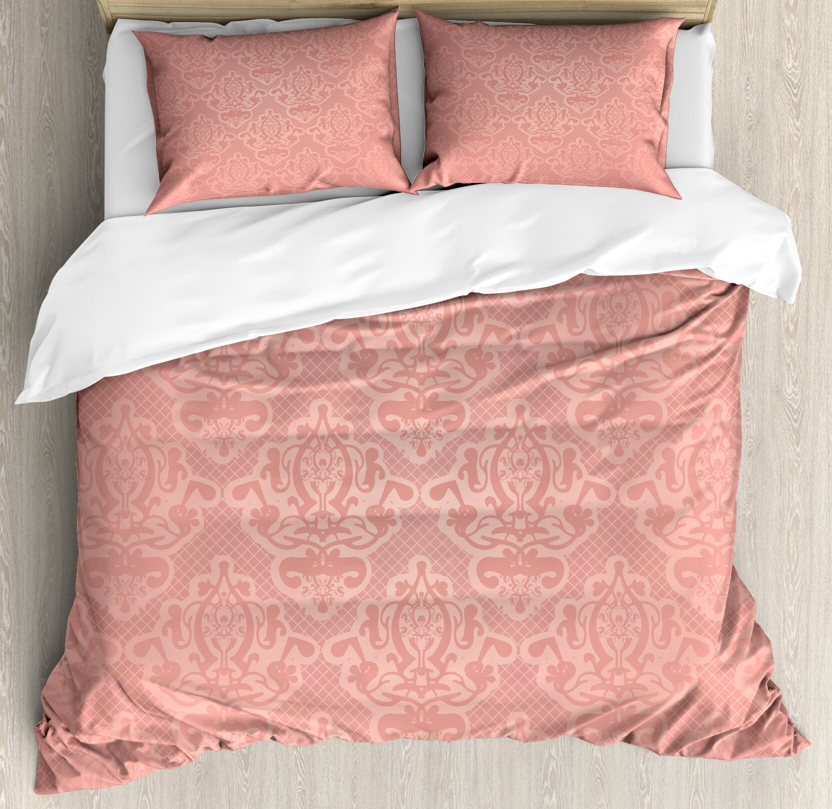 Pink Peach Pattern Print Duvet Cover Bedding Set