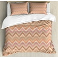thumbnail image 1 of Peach Duvet Cover Set, Old Fashion Zigzag Chevron Pattern with Warm Color Scheme Vintage Retro Design Print, Decorative 3 Piece Bedding Set with 2 Pillow Shams, Queen Size, Multicolor, by Ambesonne, 1 of 3