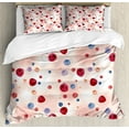 thumbnail image 1 of Peach Duvet Cover Set, Raspberries Blueberries Cranberries Food Themed Design with Abstract Circle Backdrop, Decorative 3 Piece Bedding Set with 2 Pillow Shams, King Size, Multicolor, by Ambesonne, 1 of 3