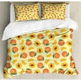 thumbnail image 1 of Peach Duvet Cover Set, Rhythmic Fresh Raw Sliced Fruits Warm Pastel Tones Illustration Print, Decorative 3 Piece Bedding Set with 2 Pillow Shams, King Size, Pale Yellow Burnt Sienna, by Ambesonne, 1 of 3