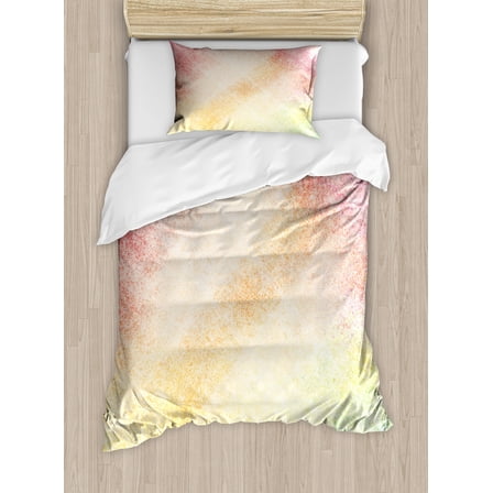 Peach Duvet Cover Set, Vibrant Colored Image Old Worn Looking Vintage Style Design Abstract Print, Decorative 2 Piece Bedding Set with 1 Pillow Shams, Twin Size, Pink Orange Yellow, by Ambesonne