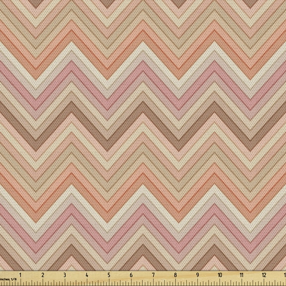 Ambesonne Peach Fabric by the Yard Upholstery, Zigzag Vintage Design, 1 Yard, Multicolor