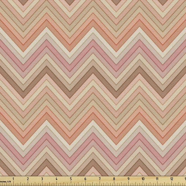 Ambesonne Peach Fabric by the Yard Upholstery, Zigzag Vintage Design, 10 Yards, Multicolor