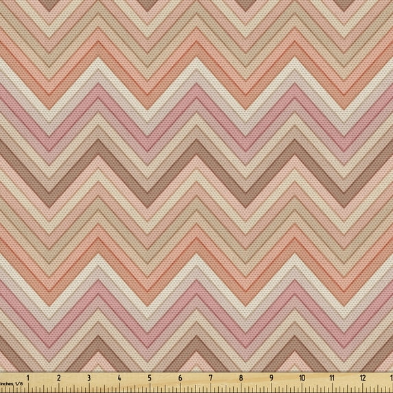 Ambesonne Peach Fabric by the Yard Upholstery, Zigzag Vintage Design, 3 Yards, Multicolor
