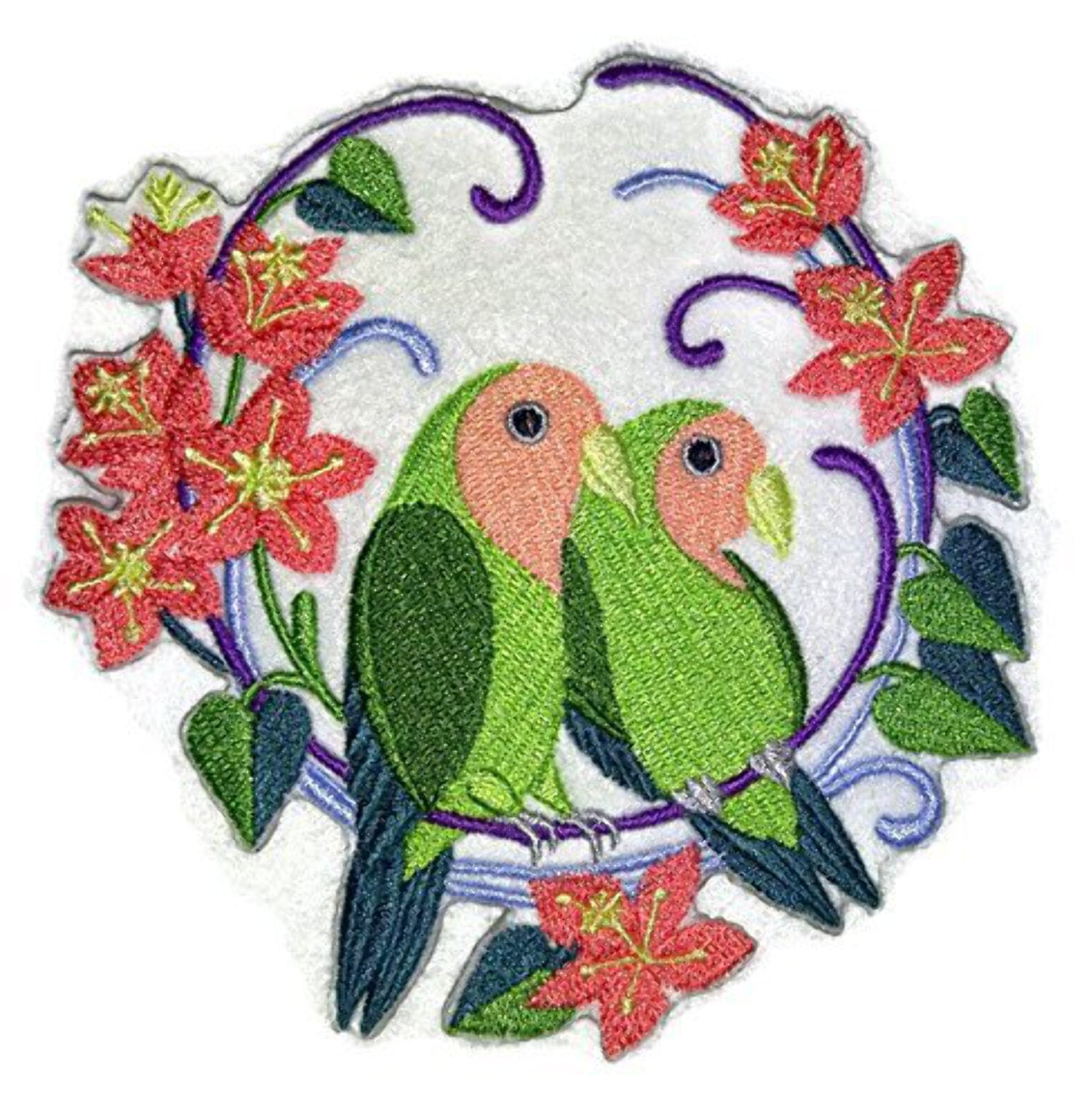 Peach Faced Lovebirds Wreath Embroidered Iron on/Sew Patch [4.84" X 4.71"]