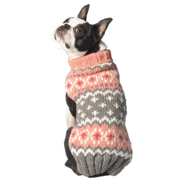 Peach Fair Isle Wool Dog Sweater, X-Small