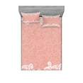 thumbnail image 1 of Peach Fitted Sheet & Pillow Sham Set, Lace Design on Soft Colored Background Ornamental Pattern Wedding Inspired Image, Decorative Printed 6 Piece Bedding Decor Set, King, Coral White, by Ambesonne, 1 of 3