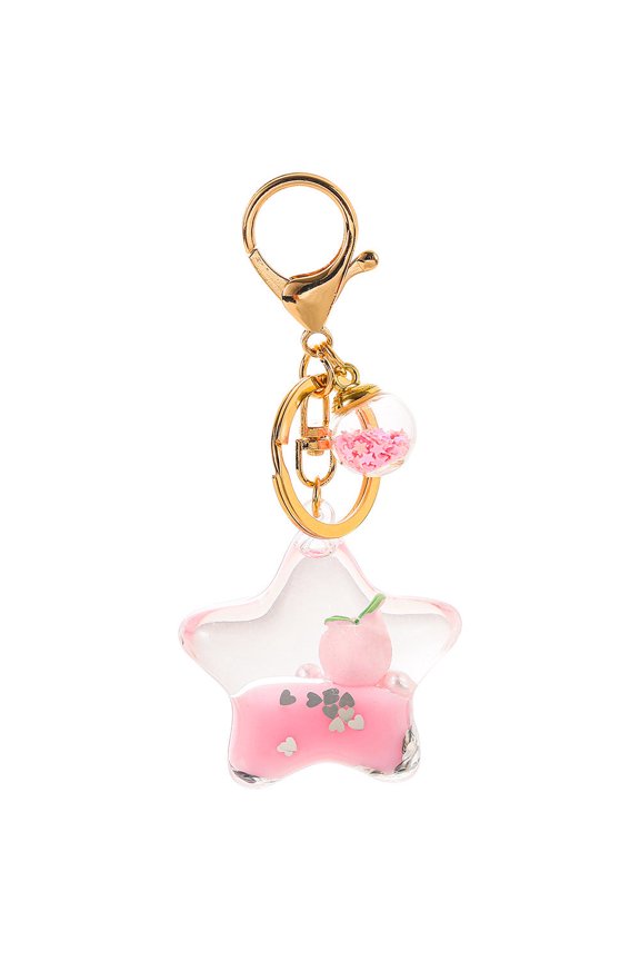 Peach Star Keychain Liquid Quicksand Acrylic Pendant Charm for Keys and Bags Unique Decorative Accessory Fashionable