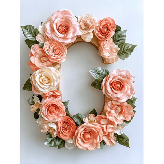 Peach Floral Letter G Canvas Wall Art Perfect for Living Room Bedroom Dining Room Entryway and Office Decoration.