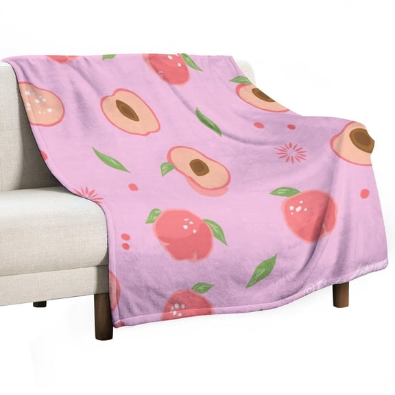 Peach Floral Pattern Print Blanket Soft Cozy Flannel Blanket for man women