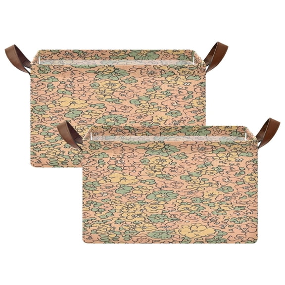 Peach Floral Tapestry 16.9x11.4x10in Foldable Open Home Storage Bins Durable Water Resistant Shelf Baskets