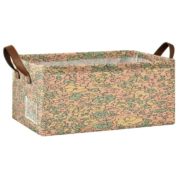 Peach Floral Tapestry Open Home Storage Bins Foldable Metal Frame Shelf Baskets 16.9x11.4x7.7in Water-Resistant