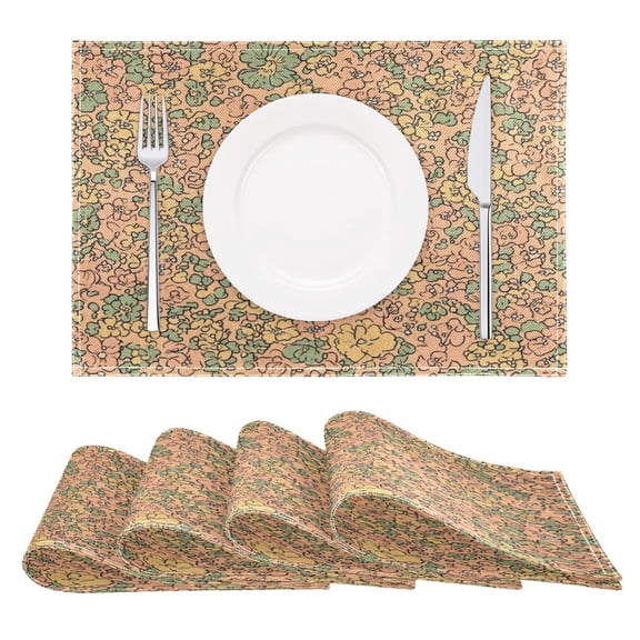 Peach Floral Tapestry Reversible Placemat Set of 4 Non Slip Coffee Mats 18x12 Inch for Dining, Kitchen, Coffee