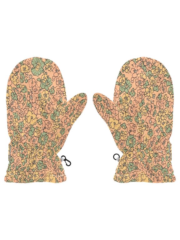 Peach Floral Tapestry Witch Cauldron Pattern Cold Weather Mittens Cozy Gloves with Adjustable Fit Perfect for Outdoor Fun